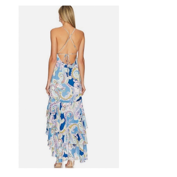 Milly Edra Paisley Ruffle Maxi Dress Blue Multi | Size 2 - Picture 3 of 15